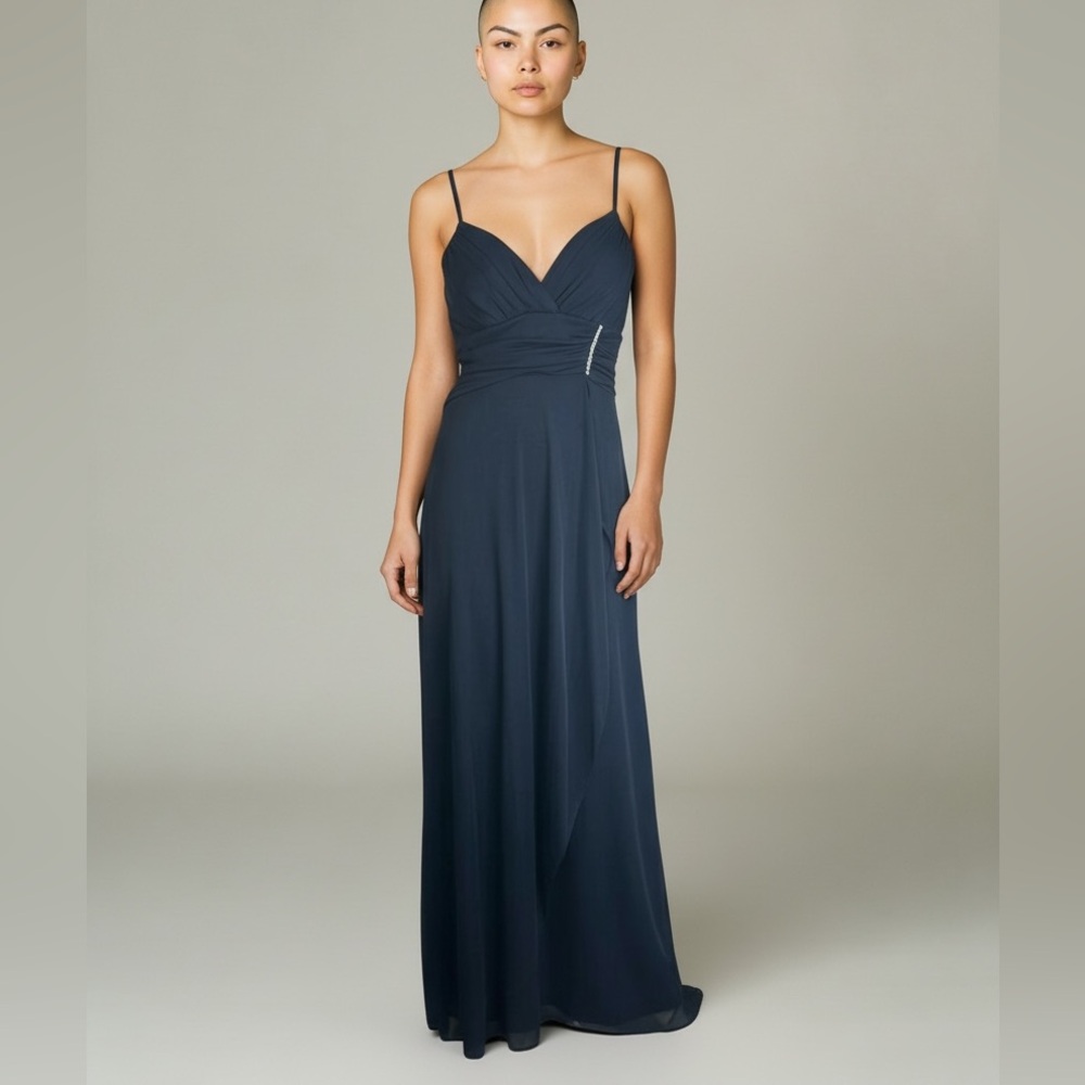 Vintage‎ Betsy & Adam Navy Blue Chiffon Prom Dress Sz 8 Formal Evening Gown Y2K